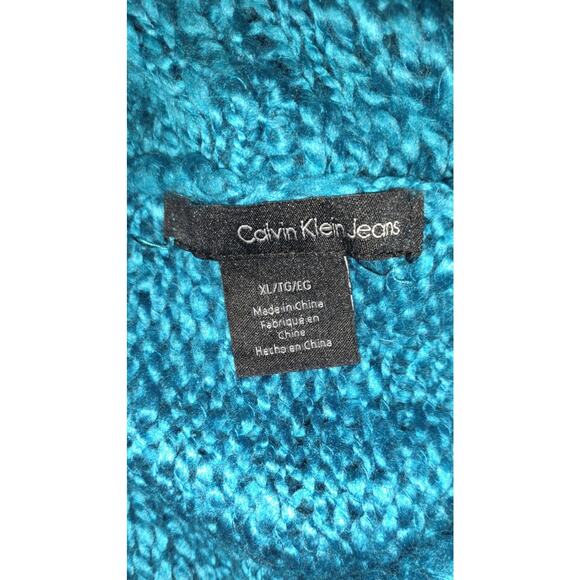 VTG Calvin Klein Jeans Cowl Sweater XL Wool Blend Soft Knit TURQUOISE - Picture 9 of 11